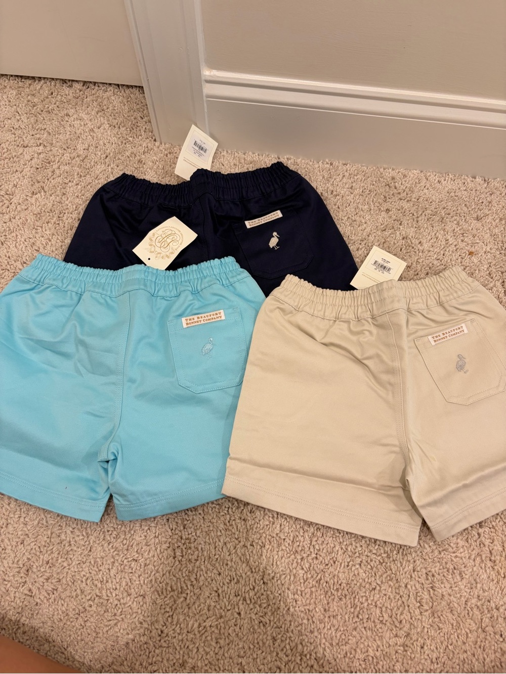 The Beaufort Bonnet Company Boys Swim Shorts — Navy, Light Blue, Khaki